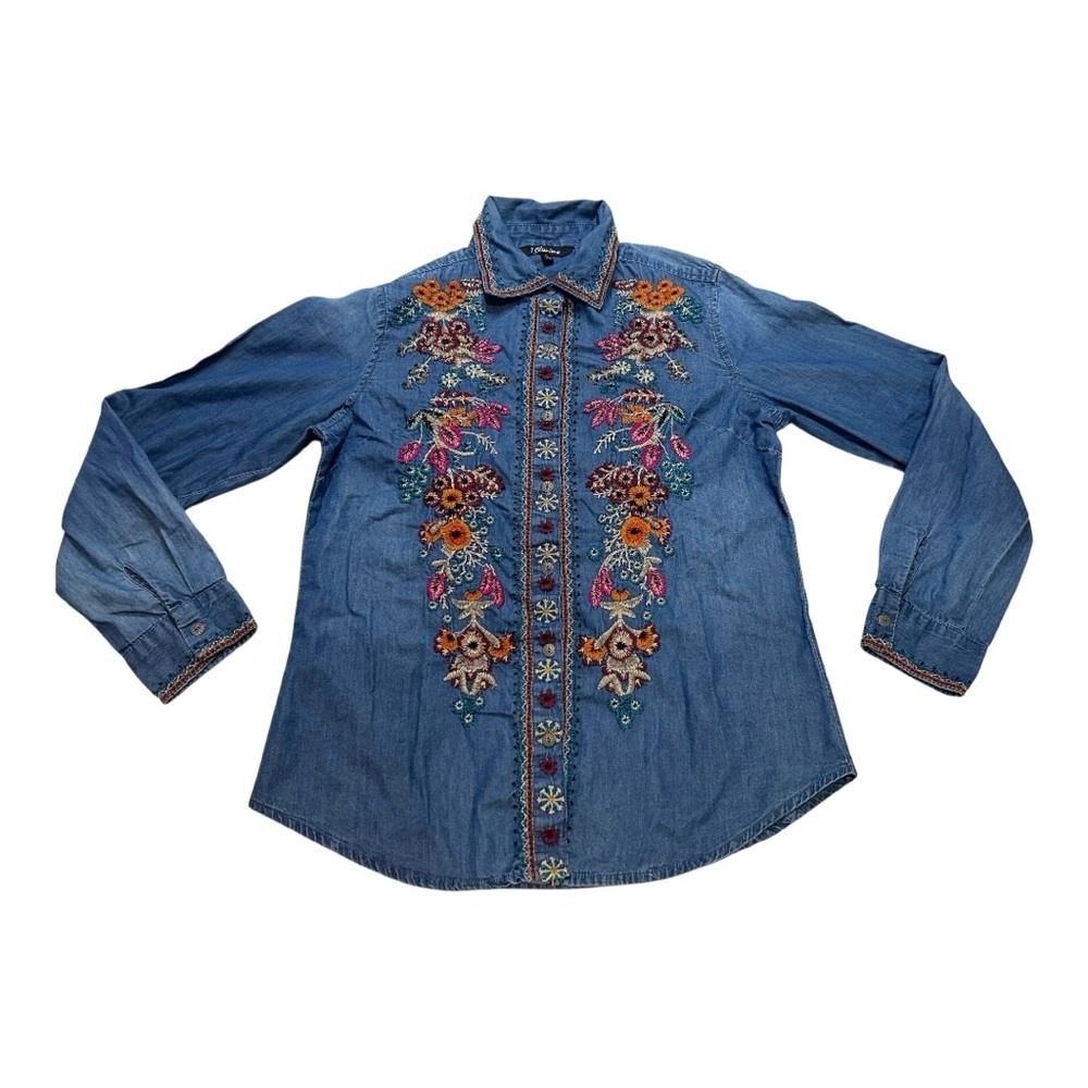 Floral Embroidered Denim Shirt! Size S! 100% Cotton! Beautiful details!